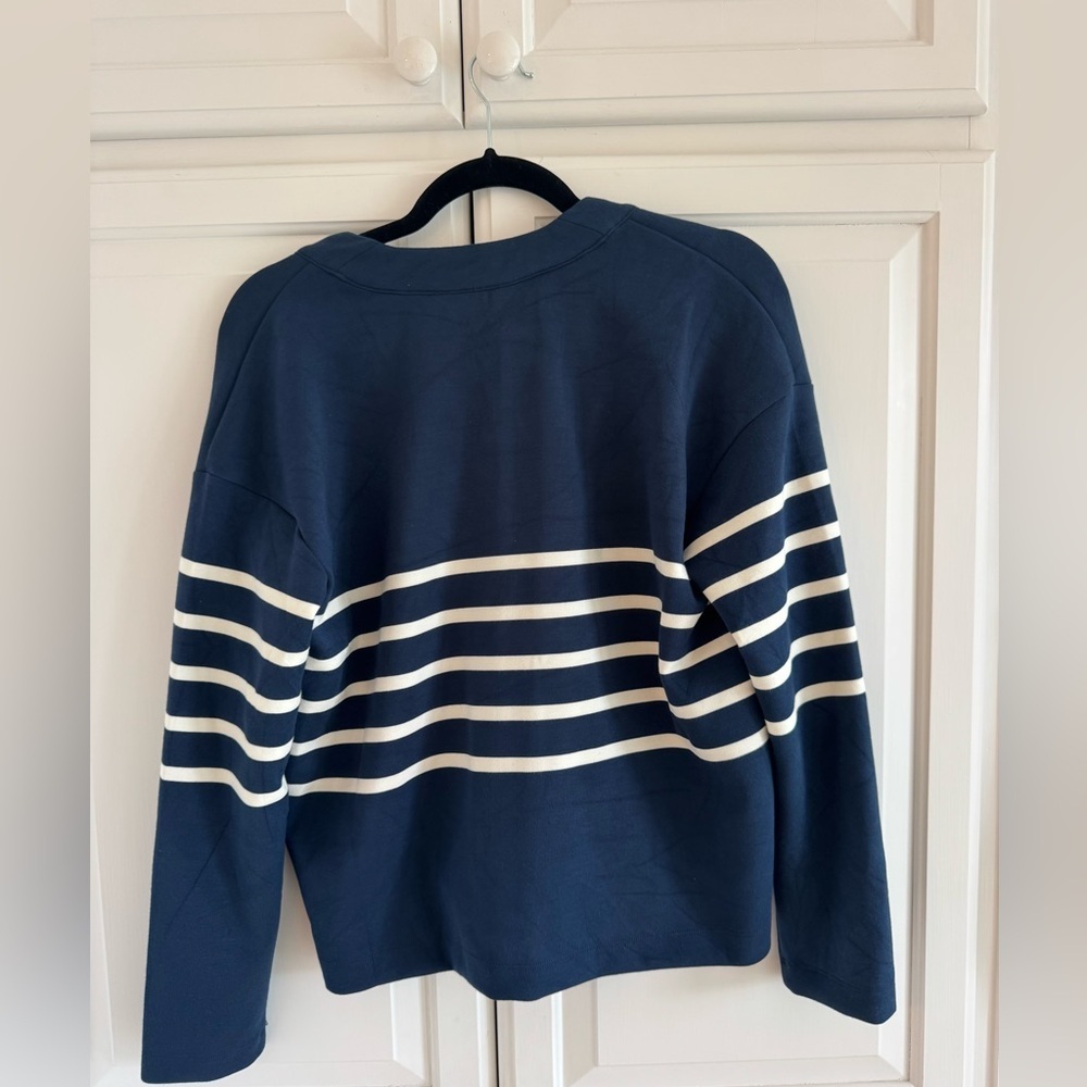 SPANX Airessentials Navy and White Striped Cardigan - Picture 5 of 6